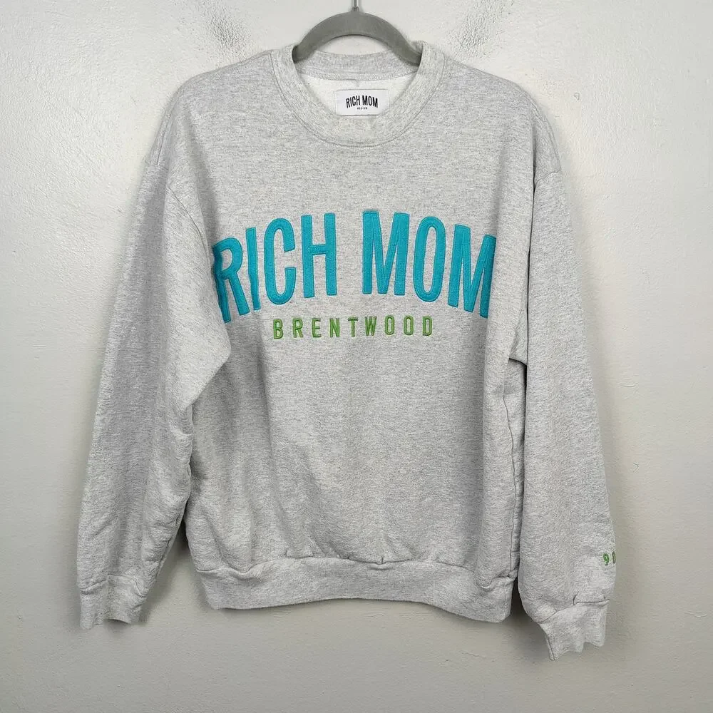 Rich Mom Brentwood‎ Sweatshirt Size Medium 90049 Gray Heather Fleece Tinx